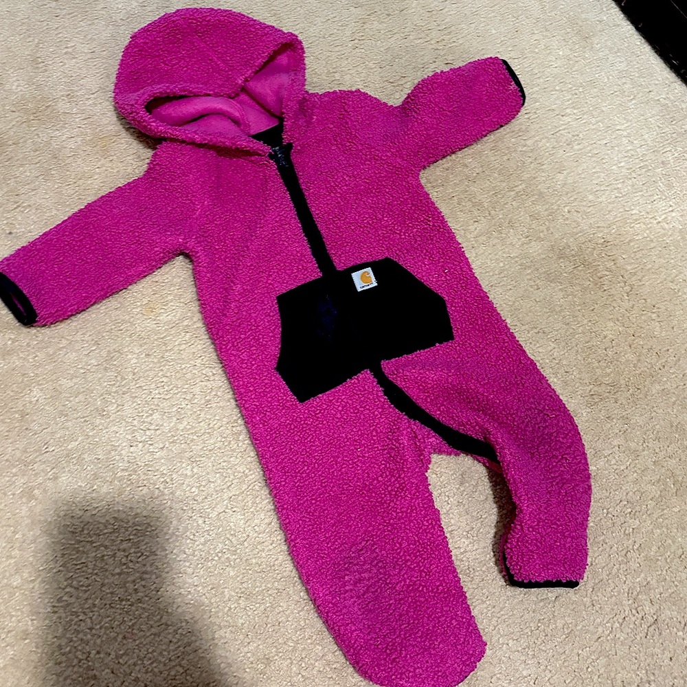 Babygirl Carhartt teddy fleece bunting fall jacket size 9m like new
